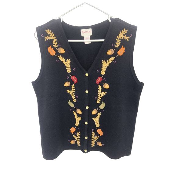 Crystal Kobe Black Floral Embroidered Sweater Vest Size L - Picture 1 of 5